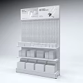 White Shelving Unit with Grid Panel and Multiple Storage Shelves and Containers 3d model