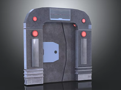 Futuristic Gray Door With Red Circular Lights And Blue Panel Design 3d model