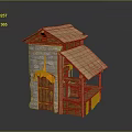 Small Stone And Wooden Cabin Model With Wooden Roof And Shed Structure