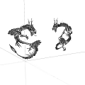 Two Dragons Black And White Sketch Artwork With Mythical Creature Design 3d model