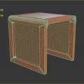 Orange Cube Shaped Furniture With Wooden Frame And Woven Mesh Sides Flat Top