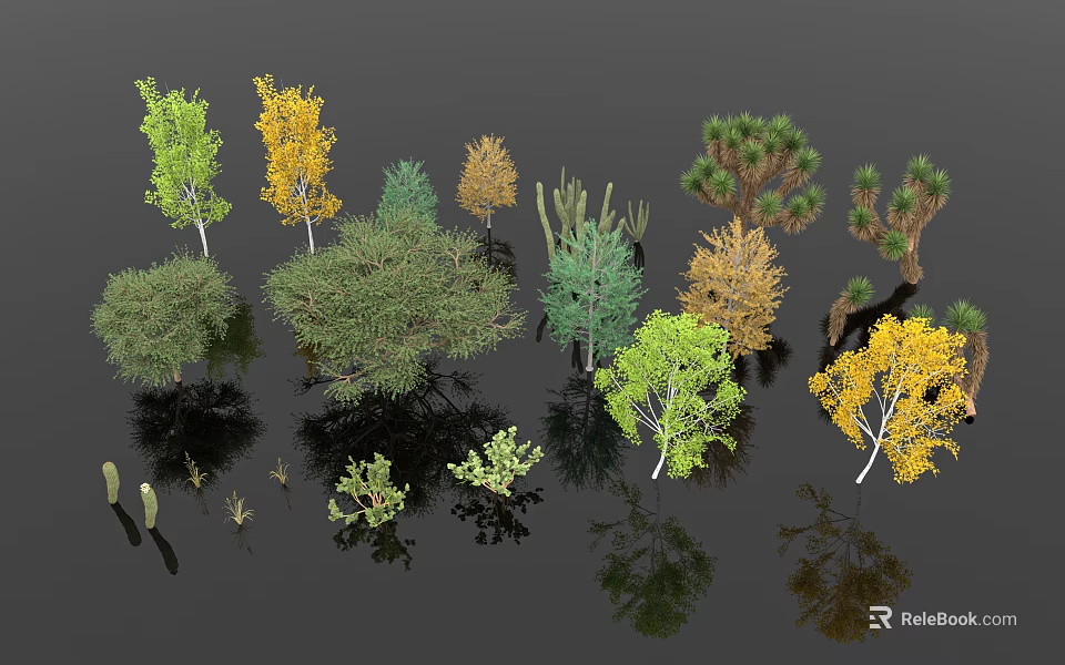 Various Types of Flowers and Plants with Green Yellow Foliage and Diverse Shrubs 3d model 