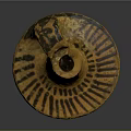 Ancient Carved Ceramic Vase With Handle Yellow Body And Black Floral Patterns