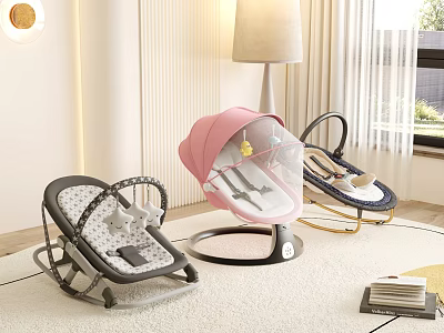 Stylish Baby Bouncers In Cozy Living Room Setup 3d model