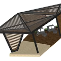 Modern Pergola Design With Geometric Metal Frame Openwork Roof And Outdoor Seating
