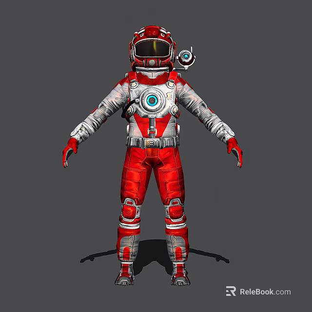 Red And Silver Astronaut Suit With Helmet And Detailed Design Elements For Space 3d model 