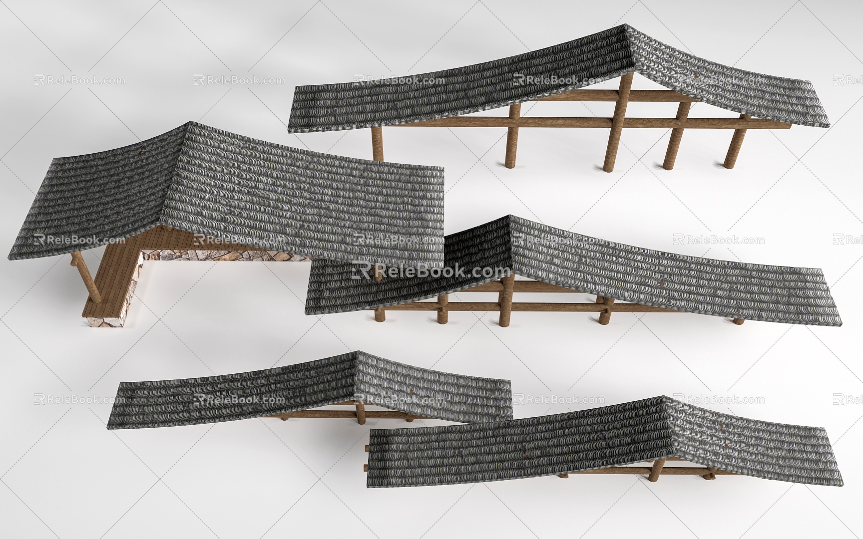 Chinese style slope roof sketch slope roof structure Chinese style landscape structure 3d model