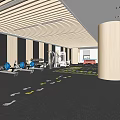 Modern Sports Fitness Gym Interior With Various Equipment Wooden Pillars And Floor Footprints