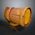 Wooden Wine Barrel With Metal Hoops And Handle On Dark Background With Reflection
