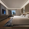 Modern Hotel Room Interior With Twin Beds White Linens Wooden Flooring And City View Window