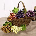 Fresh Assorted Fruits With Purple Green Red Grapes And Plums In Woven Basket On Table