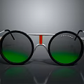 Stylish ONITSUKA Sunglasses With Round Green Tinted Lenses Silver Black Frame And Red Accent Stripe
