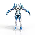 Futuristic Blue And White Tech Inspired Armored Humanoid Figure With Sleek Design Details