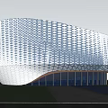 Modern Sales Office Building With Unique Grid Pattern Facade And Curved Architectural Design