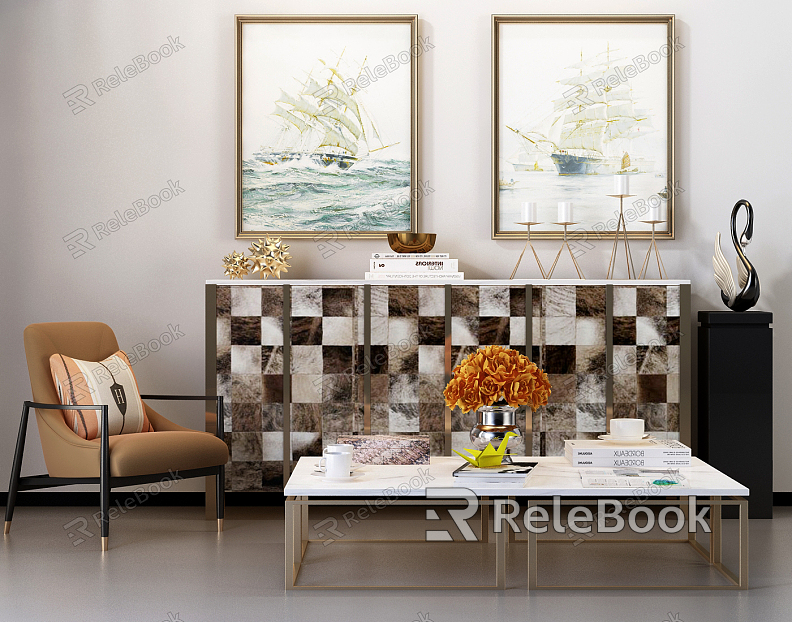 Modern Coffee Table Side Cabinet Entrance Cabinet Single Chair Hanging Painting Decorative Painting model