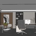 Modern Office Interior Design With Desk Chairs Bookshelf Sofa And Decorative Painting