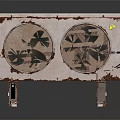 Rusty Off White Air Conditioner Outdoor Unit With Dual Fans And Weathered Surface