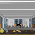 Bright School Music Classroom With Piano Chairs Windows Colorful Mats And Wall Decorations