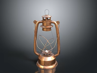 Vintage Copper Kerosene Lamp With Metal Frame Glass Shade And Antique Design 3d model