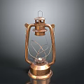 Vintage Copper Kerosene Lamp With Metal Frame Glass Shade And Antique Design