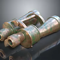 Vintage Rusty Binoculars With Green Patina On Black Reflective Surface 3d model