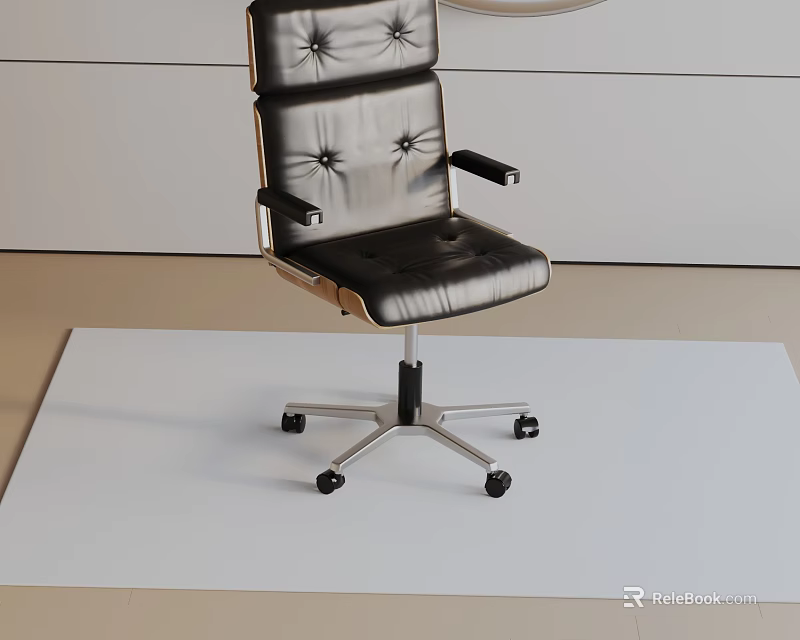 Modern Black Leather Office Chair With Tufted Back Armrests And Silver Wheel Base 3d model 