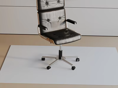 Modern Black Leather Office Chair With Tufted Back Armrests And Silver Wheel Base 3d model