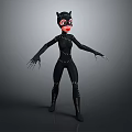 Catwoman 3D Model With Black Bodysuit Cat Ear Mask Red Lips Clawed Hands Standing Pose