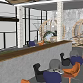 Modern Dessert Shop Interior With Colorful Chairs Wooden Bar Counter And Decorative Lights