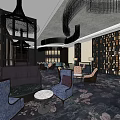 Luxurious Hotel Lobby Interior Design With Plush Sofas Chandeliers And Decorative Wall Panels 3d model