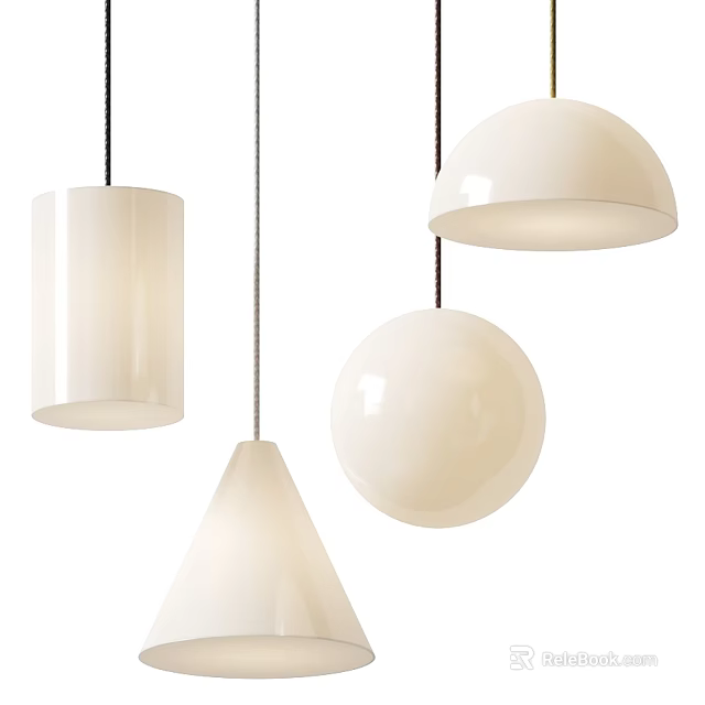White Modern Pendant Lights with Various Shapes Cylindrical Spherical Conical and Hemispherical Designs 3d model 