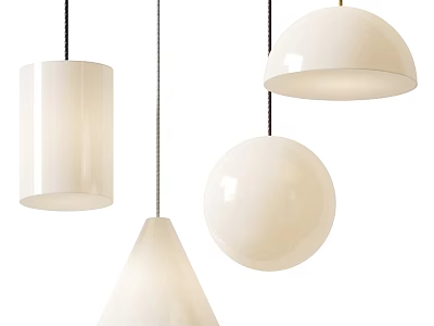 White Modern Pendant Lights with Various Shapes Cylindrical Spherical Conical and Hemispherical Designs 3d model