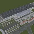 Aerial Planning of Large Terminal Building with Parking Areas Roads and Greenery
