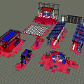 Red And Blue Stage Structure With Audience Seats And Multiple Areas Setup 3d model
