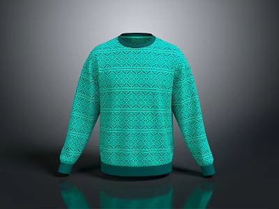 Comfortable Teal Sweater With Geometric Pattern For Casual Everyday Wear 3d model