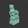 Traditional Stone Lion Sculpture with Intricate Carved Base and Ornate Details