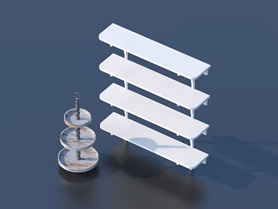 White Multi Tiered Shelves With Transparent Spiral Display Stand In Minimal Setup 3d model