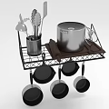Black Metal Kitchen Storage Rack With Hanging Pans Pot Spatula And Ladle