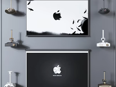 Modern Projection Monitoring Setup With Multiple Wall Mounted Cameras And Projectors 3d model