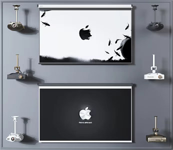 Modern projection curtain projector projection curtain combination 3d model
