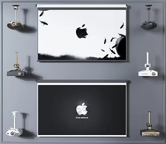 Modern projection curtain projector projection curtain combination 3d model
