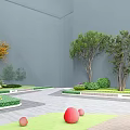 Serene Office Landscape With Lush Trees Green Lawns Geometric Beds And Paved Ground