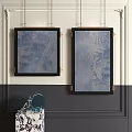 Two Blue Gray Abstract Paintings With Botanical Patterns And Black Frames On Gray Black Wall 3d model