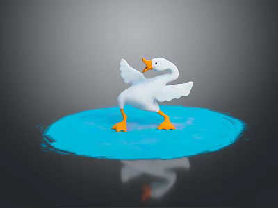 White Duck Toy With Orange Beak And Feet Standing On Blue Platform 3d model