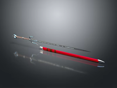Detailed 3D Weapon Model Featuring Spear With Metal Head And Red Staff Handle 3d model