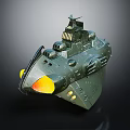 Futuristic Cosmic Spacecraft With Green Design Yellow Glowing Thrusters And Streamlined Structure 3d model