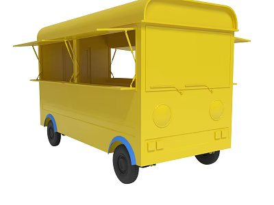 Yellow Mobile Food Truck Design Featuring Open Service Windows And Wheels 3d model