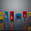 Colorful Post Mailboxes In Various Styles With Red Blue Yellow Designs