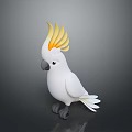 White Cockatoo with Bright Yellow Crest Standing on Dark Black Background