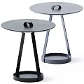 White and Brown Round Side Tables with Metal Legs and Ring Detail